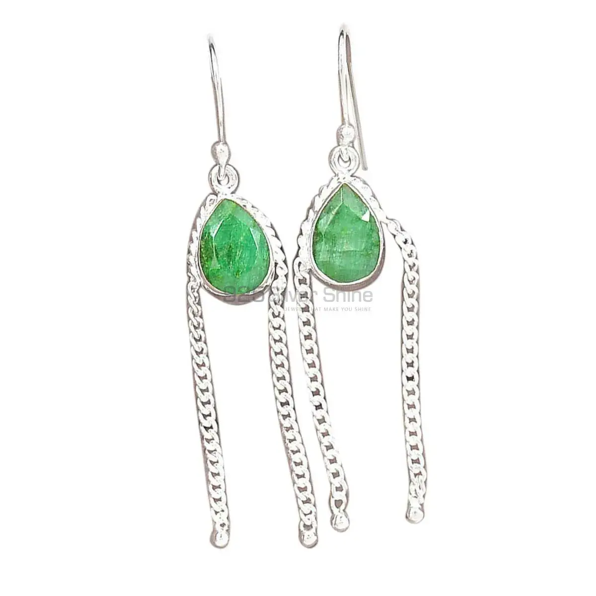 925 Sterling Silver Earrings In Dyed Emerald Gemstone Jewelry 925SE2072_0