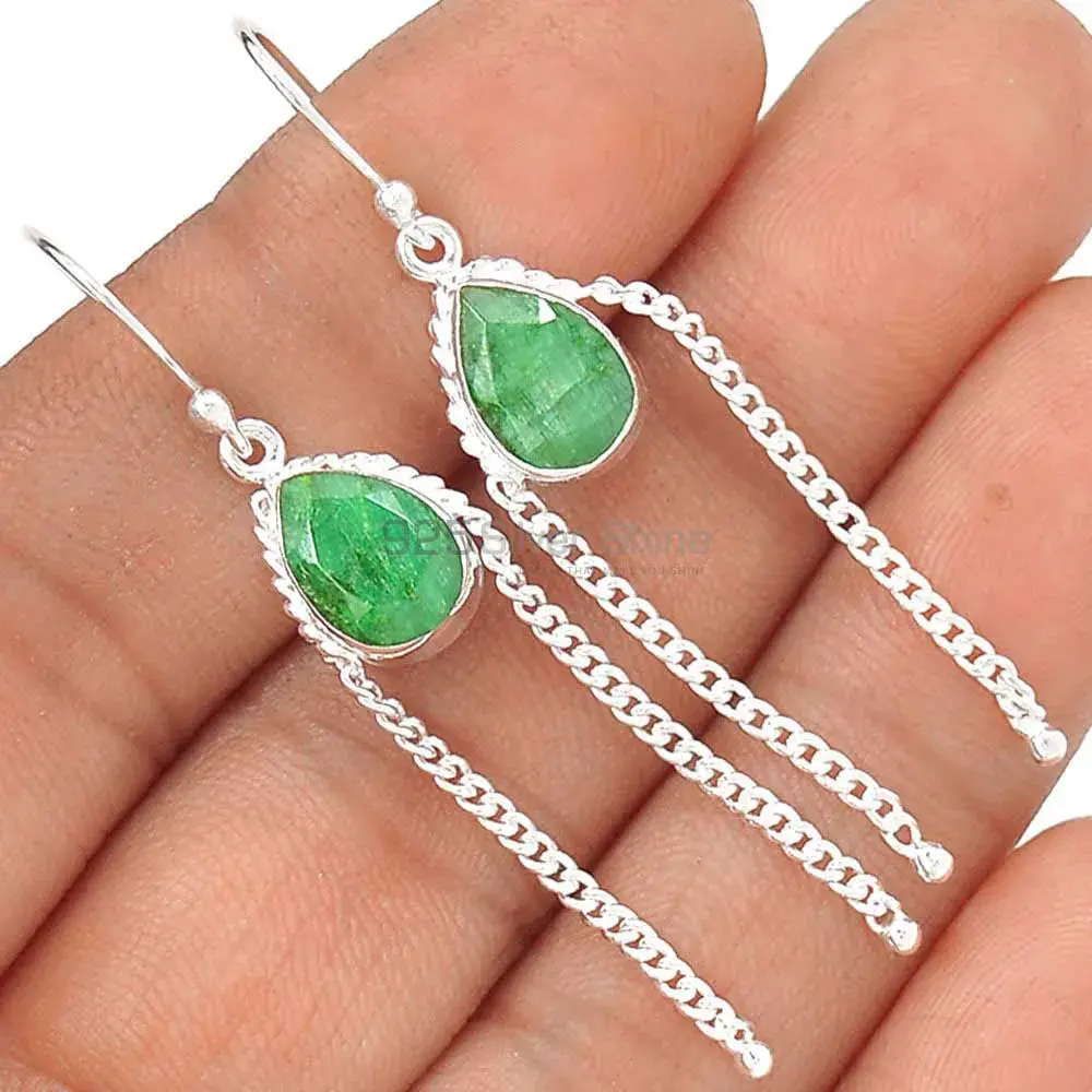 Beautiful 925 Sterling Silver Earrings In Dyed Emerald Gemstone Jewelry 925SE2072_0