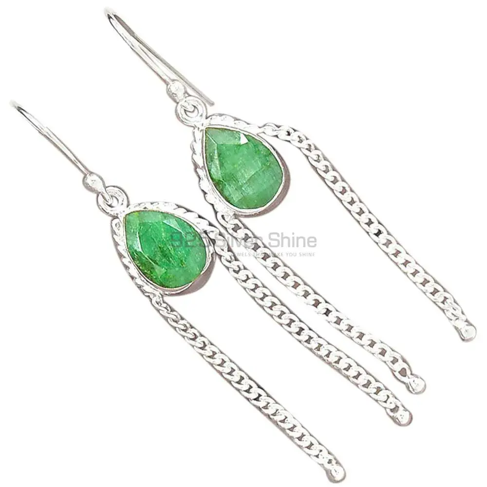 Beautiful 925 Sterling Silver Earrings In Dyed Emerald Gemstone Jewelry 925SE2072_1