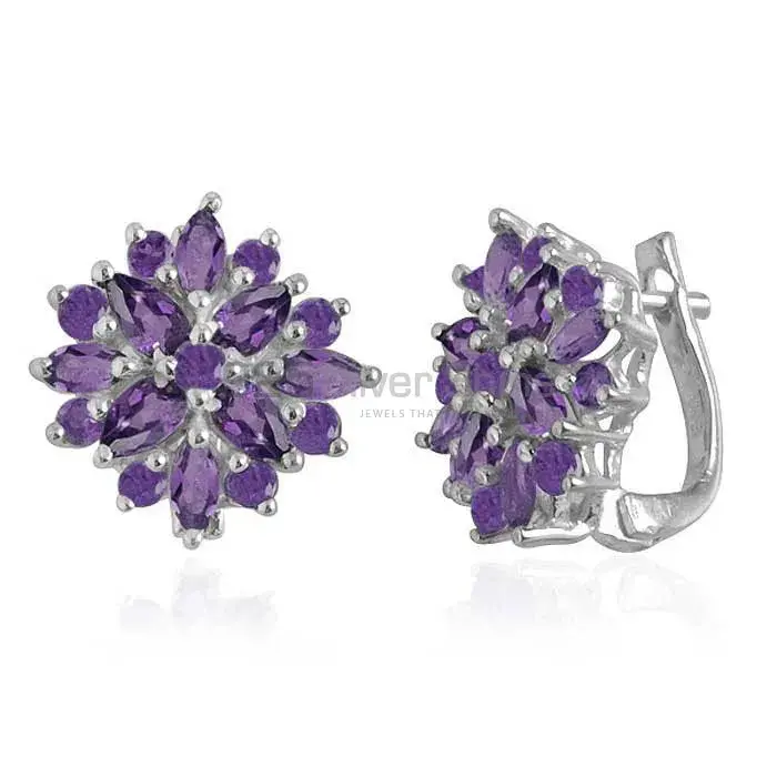 925 Sterling Silver Earrings In Amethyst Gemstone Jewelry 925SE999_0