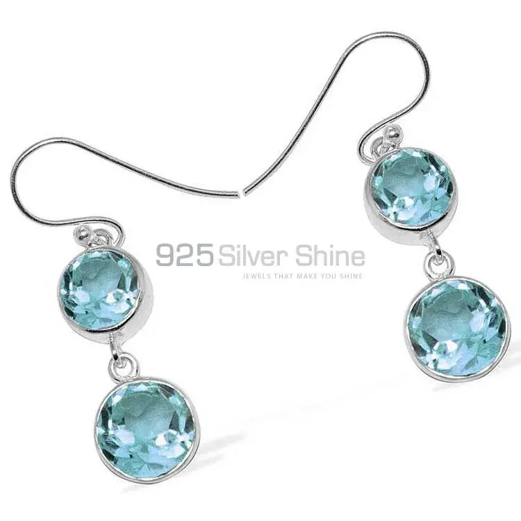 925 Sterling Silver Earrings In Blue Topaz Gemstone Jewelry 925SE1157_1