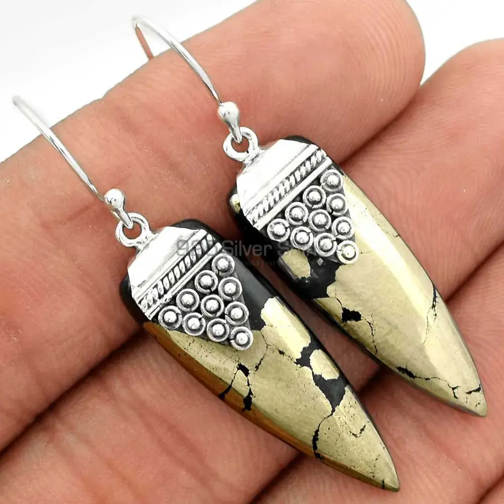 Beautiful 925 Sterling Silver Earrings Wholesaler In Golden Pyrite Gemstone Jewelry 925SE2477