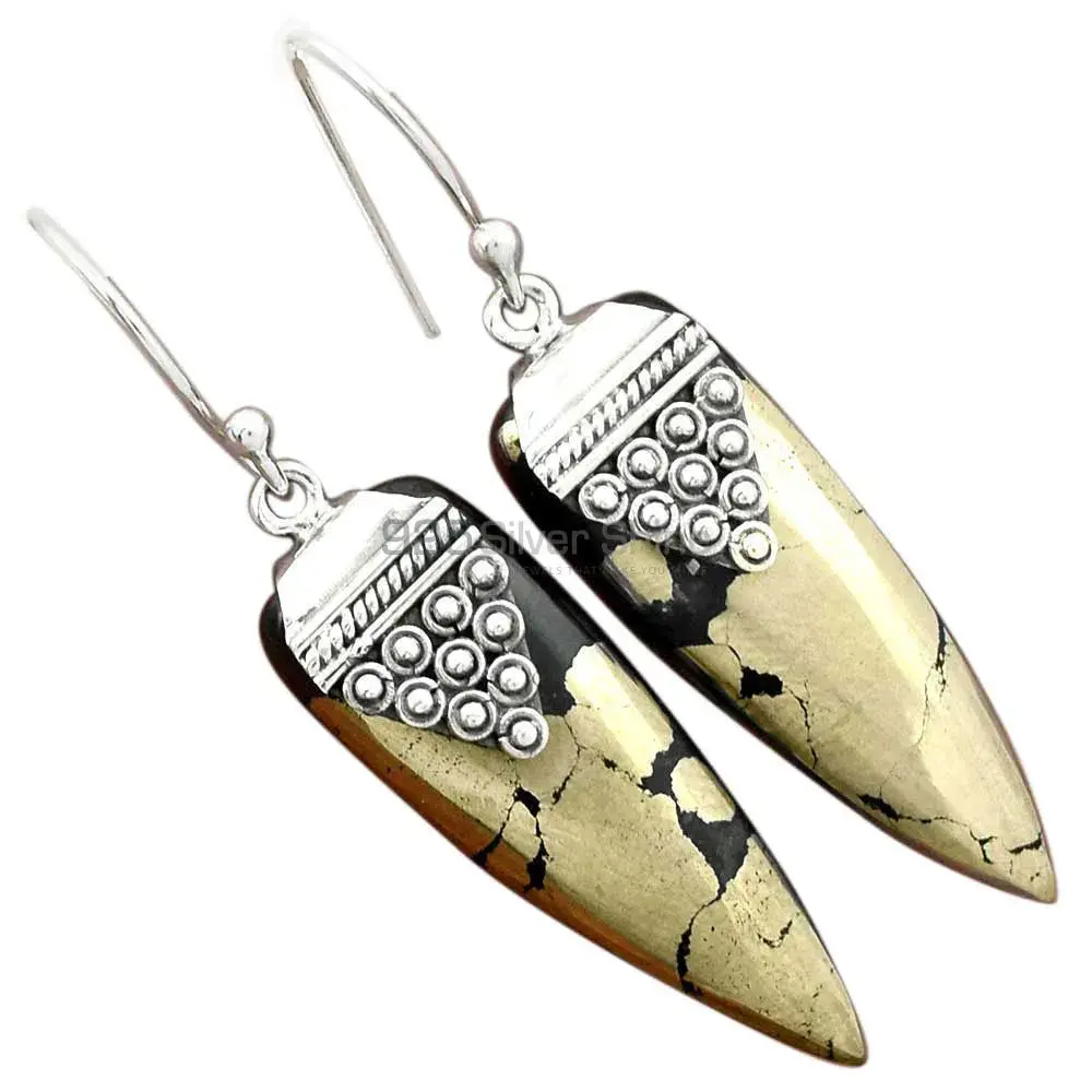 Beautiful 925 Sterling Silver Earrings Wholesaler In Golden Pyrite Gemstone Jewelry 925SE2477_0