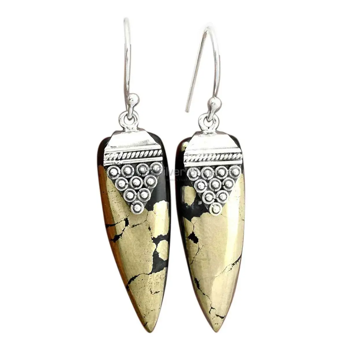 Beautiful 925 Sterling Silver Earrings Wholesaler In Golden Pyrite Gemstone Jewelry 925SE2477_1