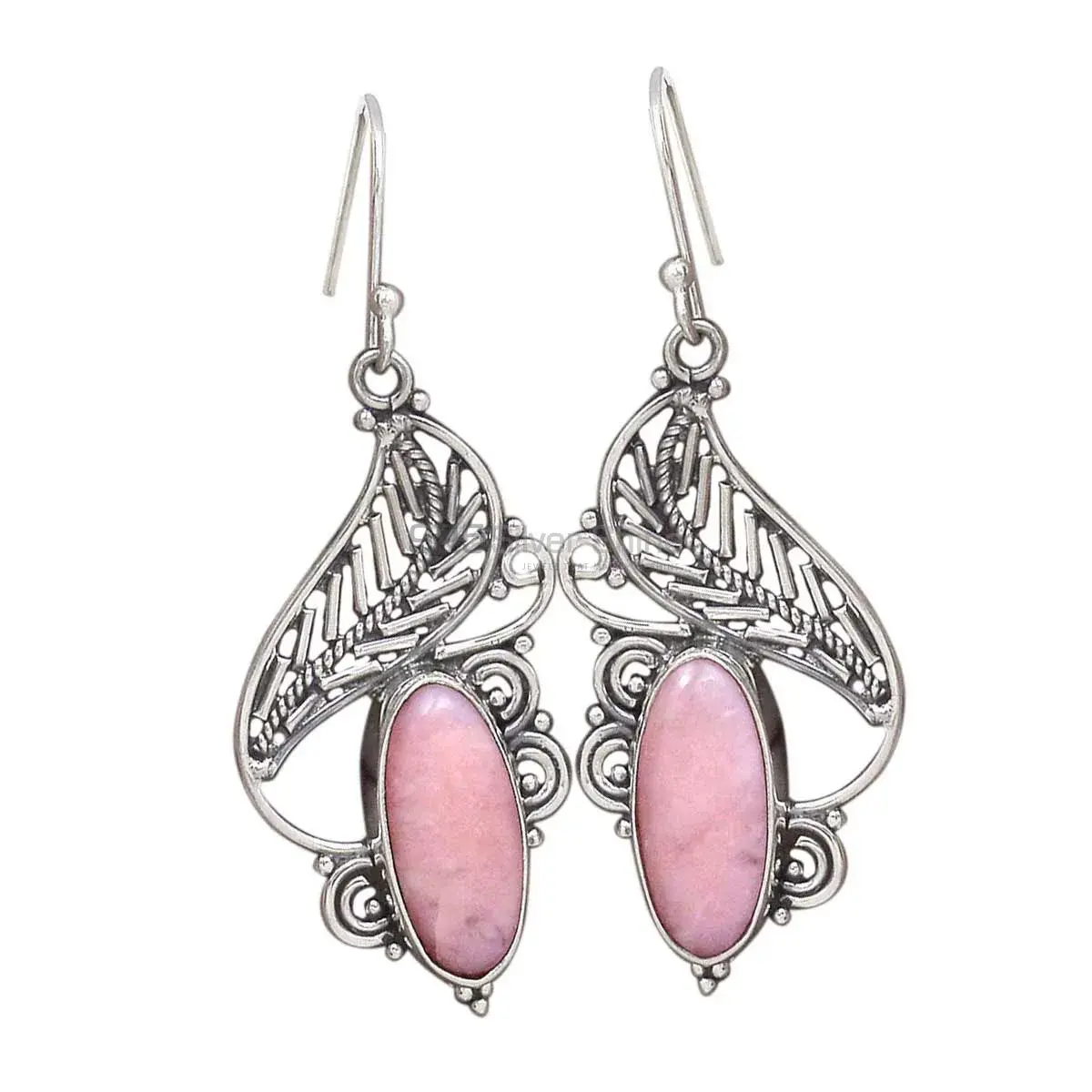 Beautiful 925 Sterling Silver Earrings Wholesaler In Pink Opal Gemstone Jewelry 925SE2953