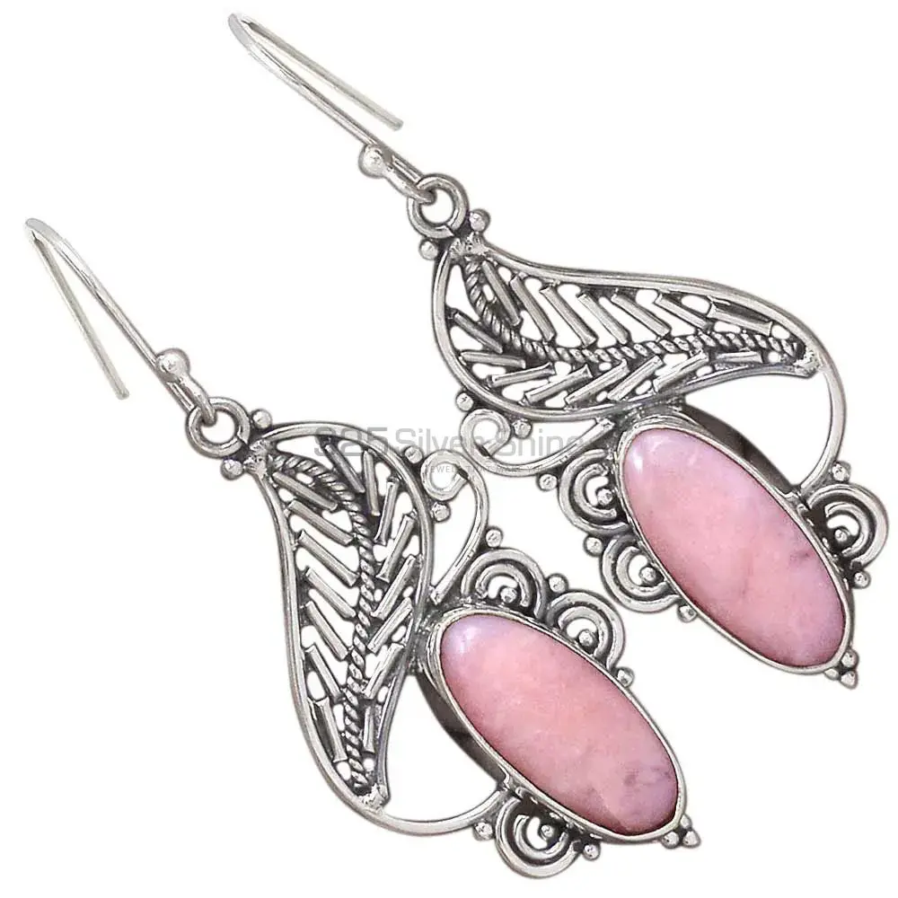 Beautiful 925 Sterling Silver Earrings Wholesaler In Pink Opal Gemstone Jewelry 925SE2953_1