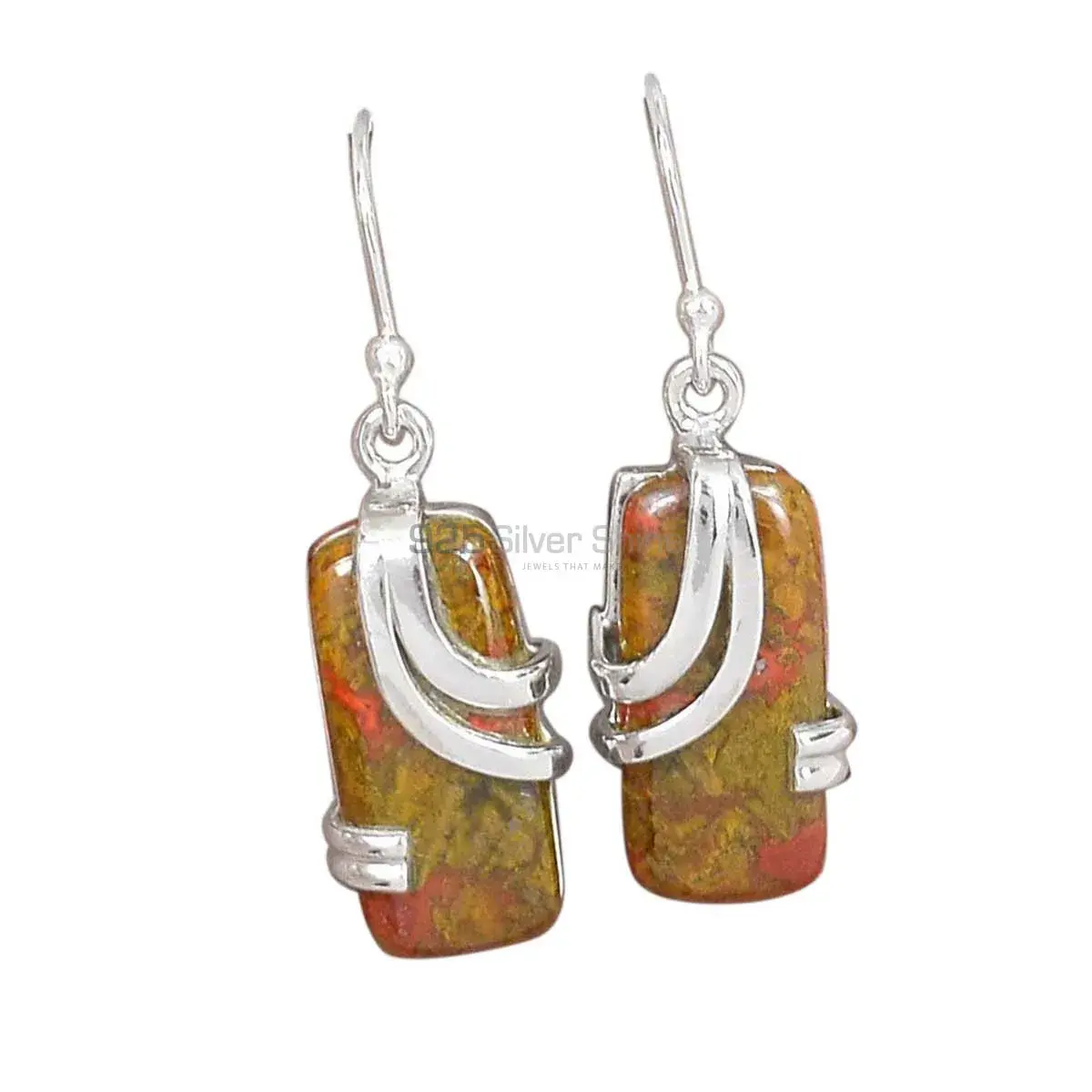 Beautiful 925 Sterling Silver Earrings Wholesaler In Unakite Gemstone Jewelry 925SE2082