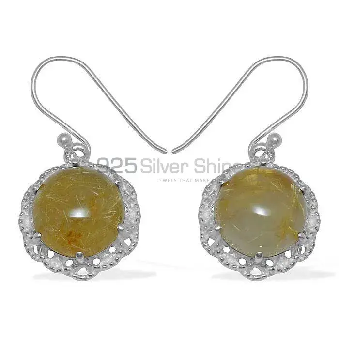 925 Sterling Silver Handmade Earrings In Golden Rutile Gemstone Jewelry 925SE851_0