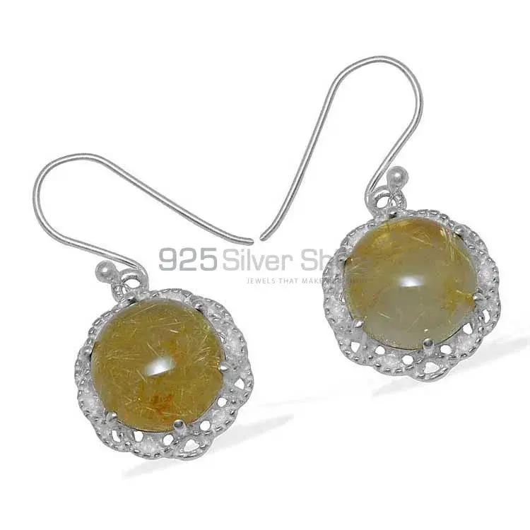 925 Sterling Silver Handmade Earrings In Golden Rutile Gemstone Jewelry 925SE851_1