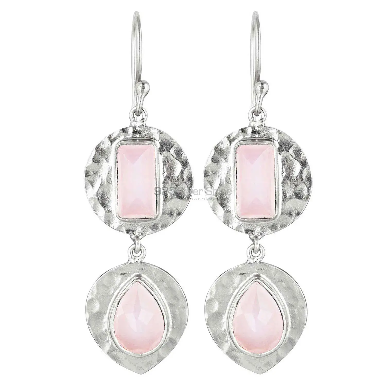 Beautiful 925 Sterling Silver Handmade Earrings Exporters In Rose Quartz Gemstone Jewelry 925SE1833