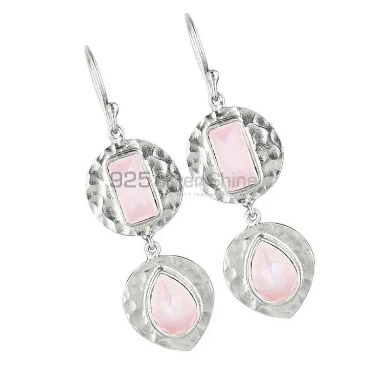 Beautiful 925 Sterling Silver Handmade Earrings Exporters In Rose Quartz Gemstone Jewelry 925SE1833_0