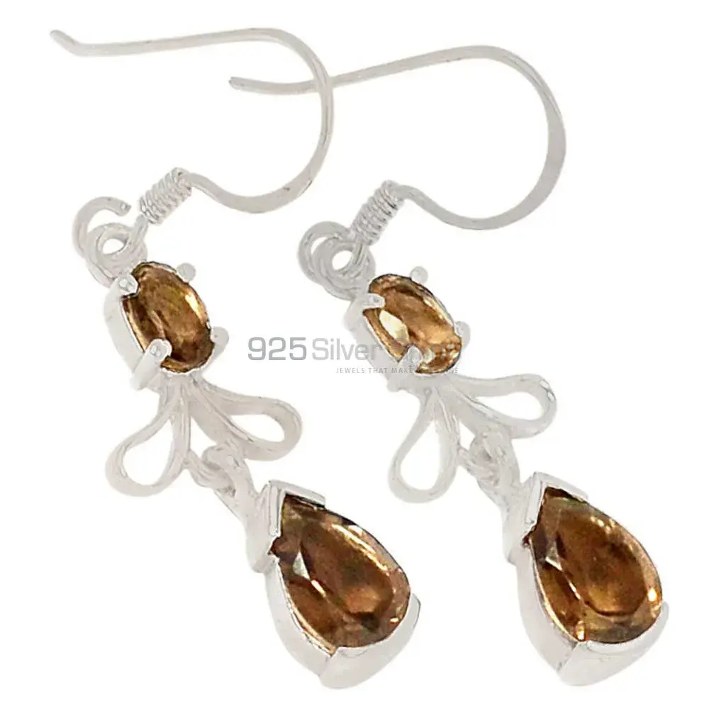 Beautiful 925 Sterling Silver Handmade Earrings In Smoky Quartz Gemstone Jewelry 925SE377