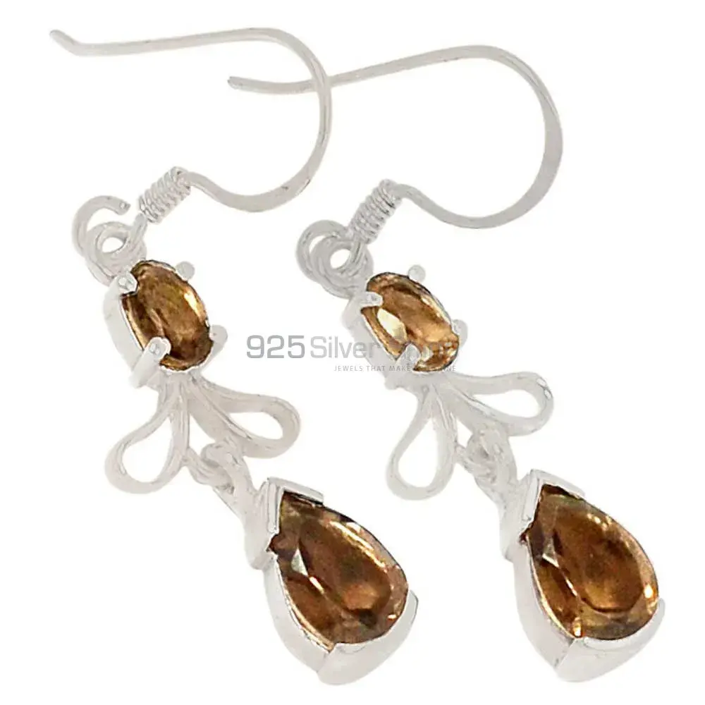 925 Sterling Silver Handmade Earrings In Smoky Quartz Gemstone Jewelry 925SE377_0