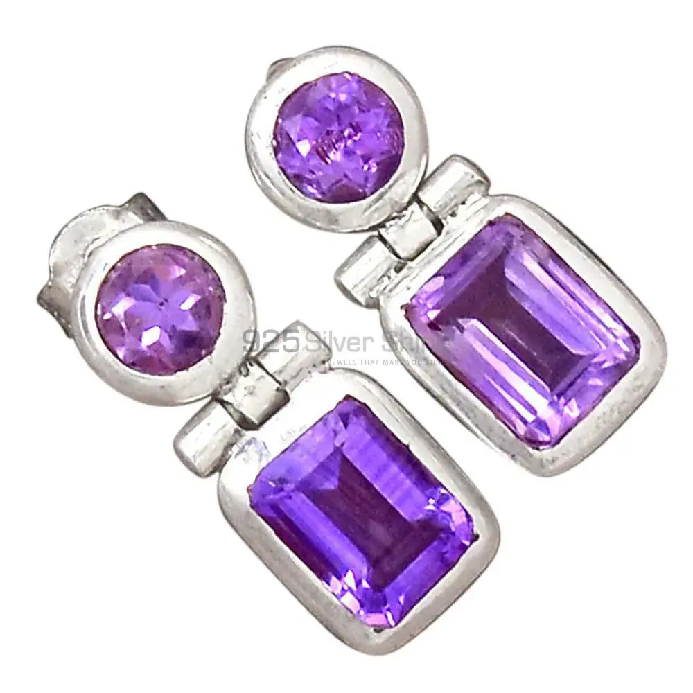 925 Sterling Silver Handmade Earrings In Amethyst Gemstone Jewelry 925SE2702_0