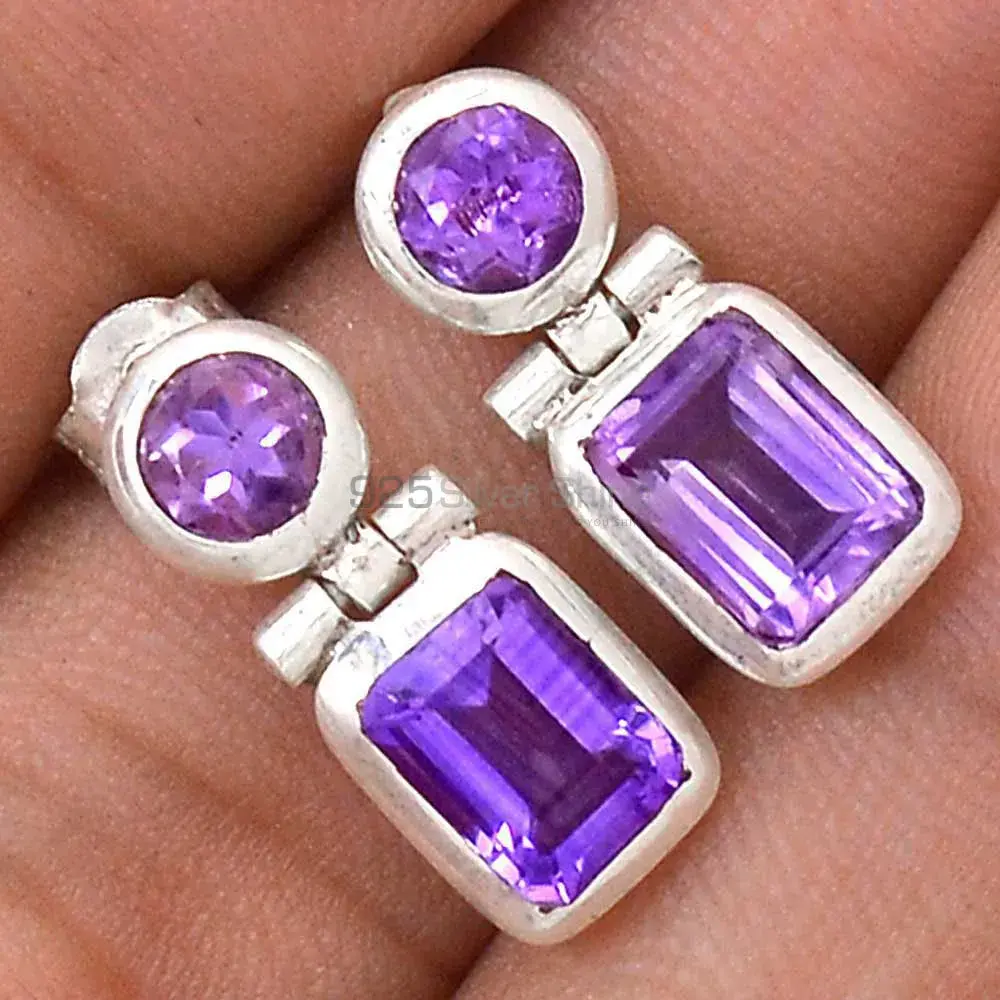 925 Sterling Silver Handmade Earrings In Amethyst Gemstone Jewelry 925SE2702_1