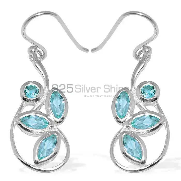 925 Sterling Silver Handmade Earrings In Blue Topaz Gemstone Jewelry 925SE1152_0