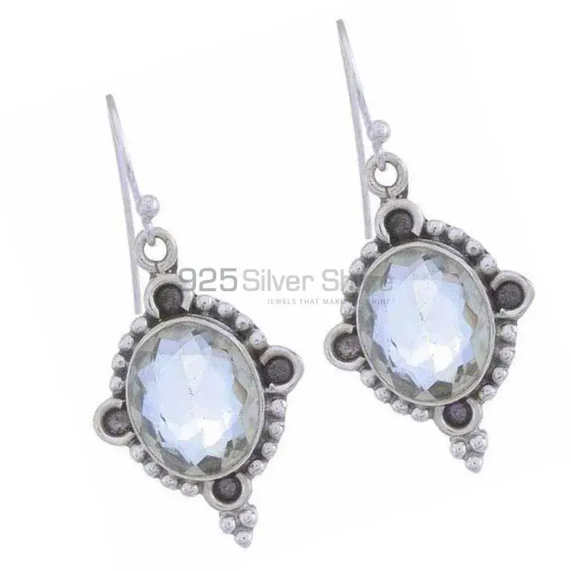 925 Sterling Silver Handmade Earrings In Blue Topaz Gemstone Jewelry 925SE1222_1