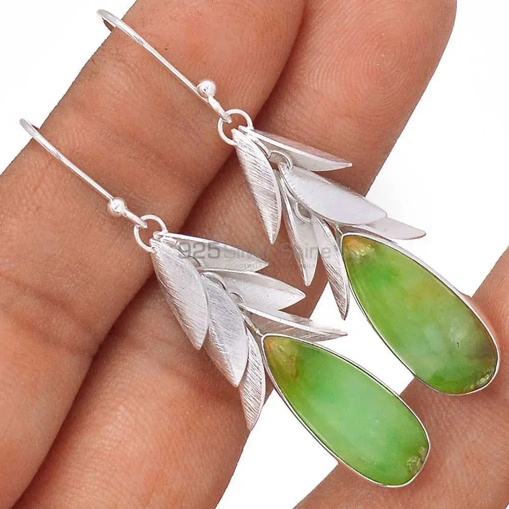 925 Sterling Silver Handmade Earrings In Chrysoprase Gemstone Jewelry 925SE3027_2