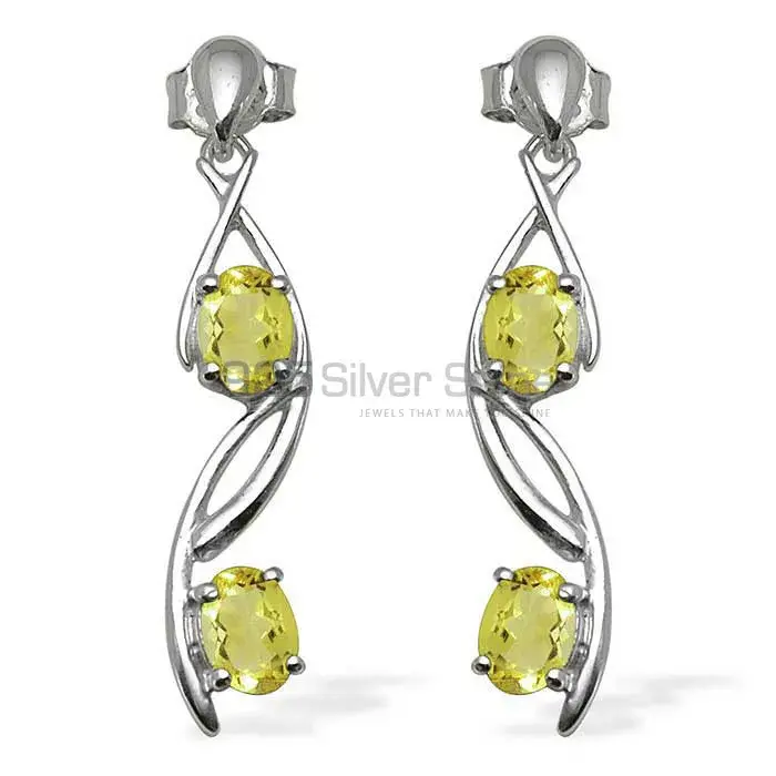 Beautiful 925 Sterling Silver Handmade Earrings Manufacturer In Lemon Quartz Gemstone Jewelry 925SE1073
