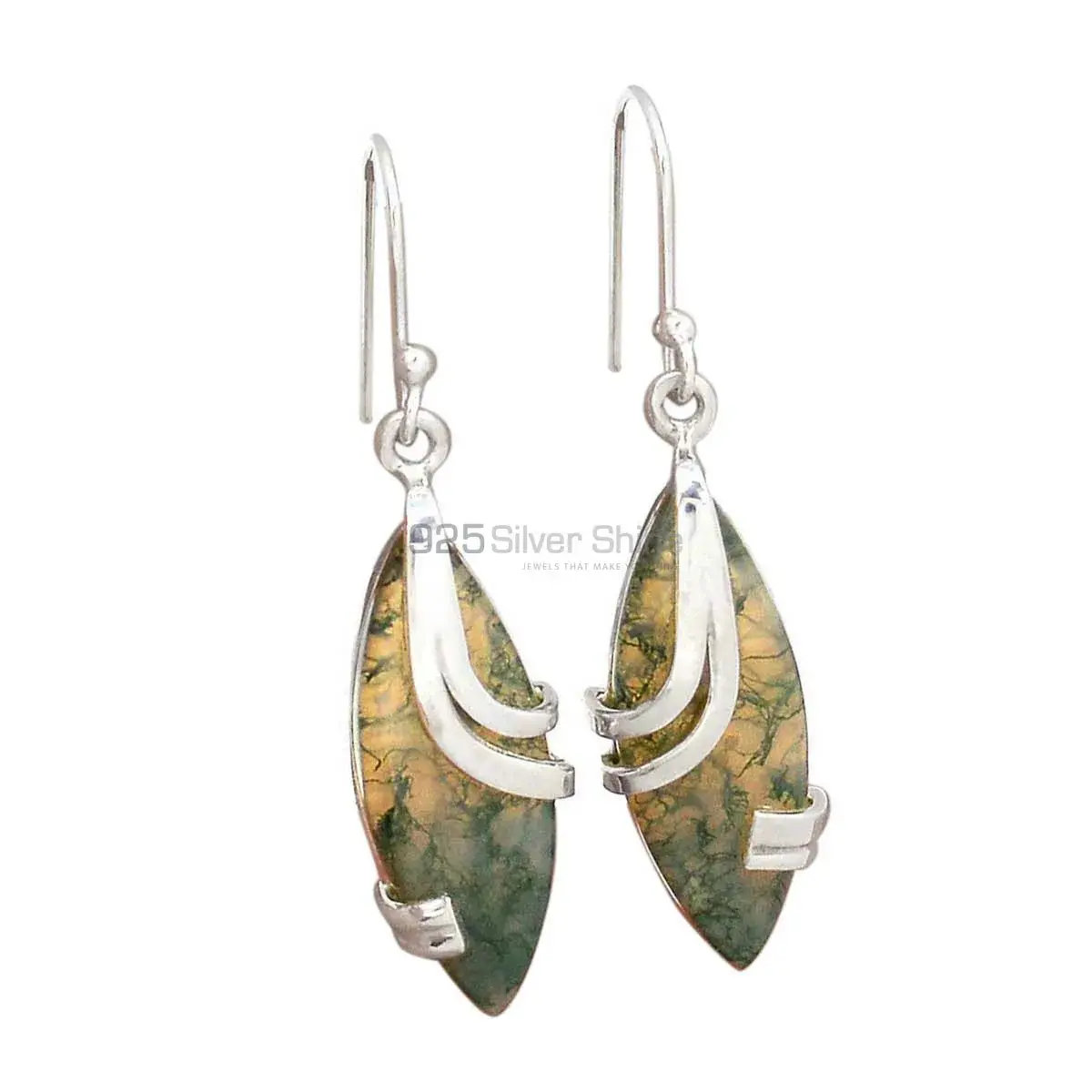 Beautiful 925 Sterling Silver Handmade Earrings Manufacturer In Moss Agate Gemstone Jewelry 925SE2077