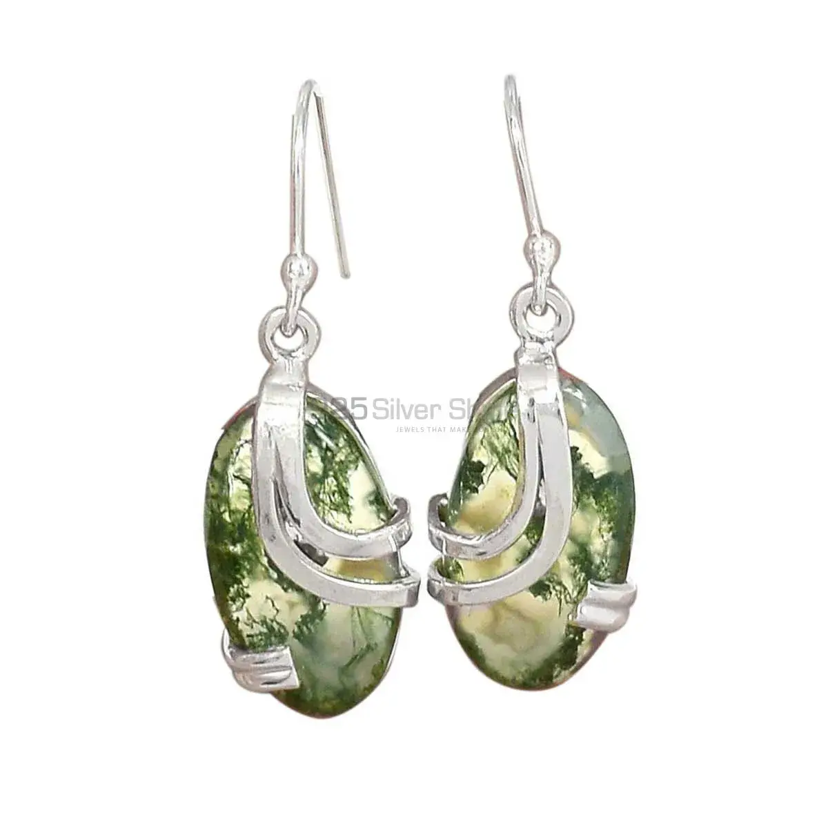 925 Sterling Silver Handmade Earrings In Moss Agate Gemstone Jewelry 925SE2077_3