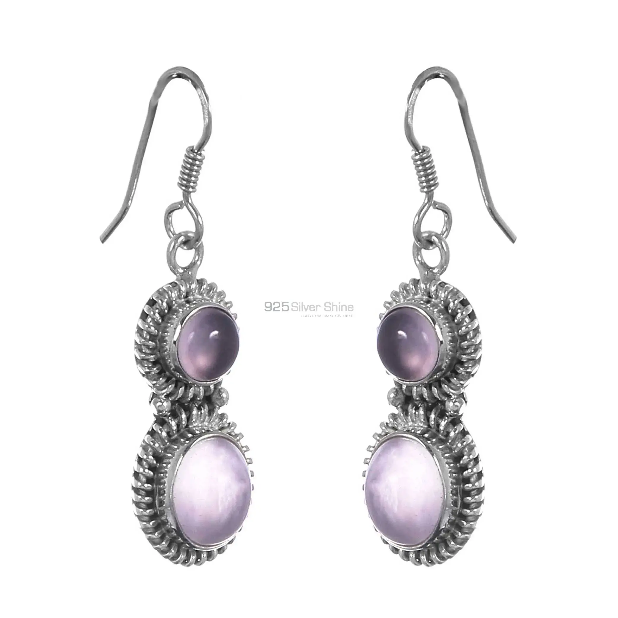 Beautiful 925 Sterling Silver Handmade Earrings Manufacturer In Rose Quartz Gemstone Jewelry 925SE283_0