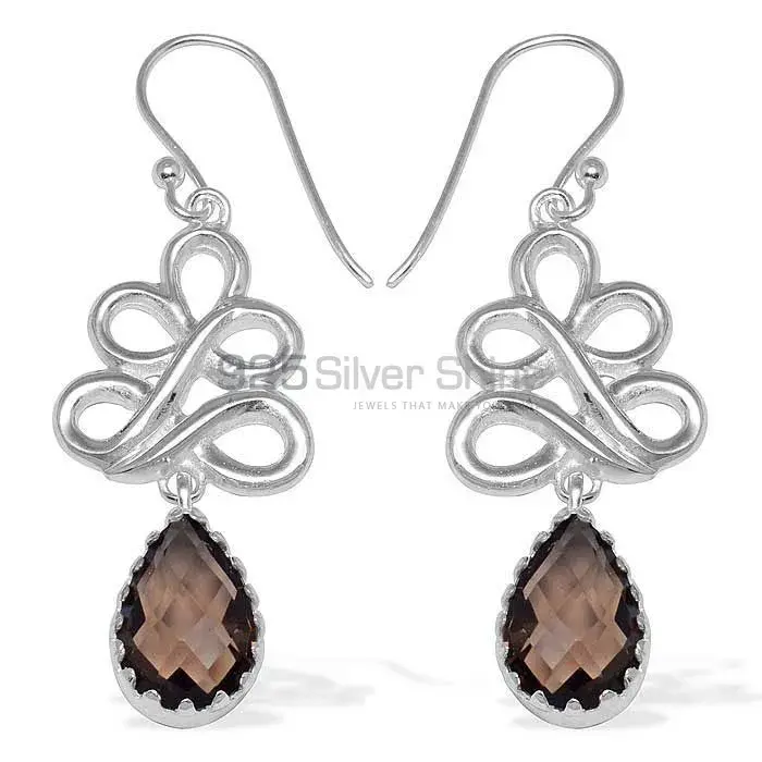 925 Sterling Silver Handmade Earrings In Smoky Quartz Gemstone Jewelry 925SE836_0