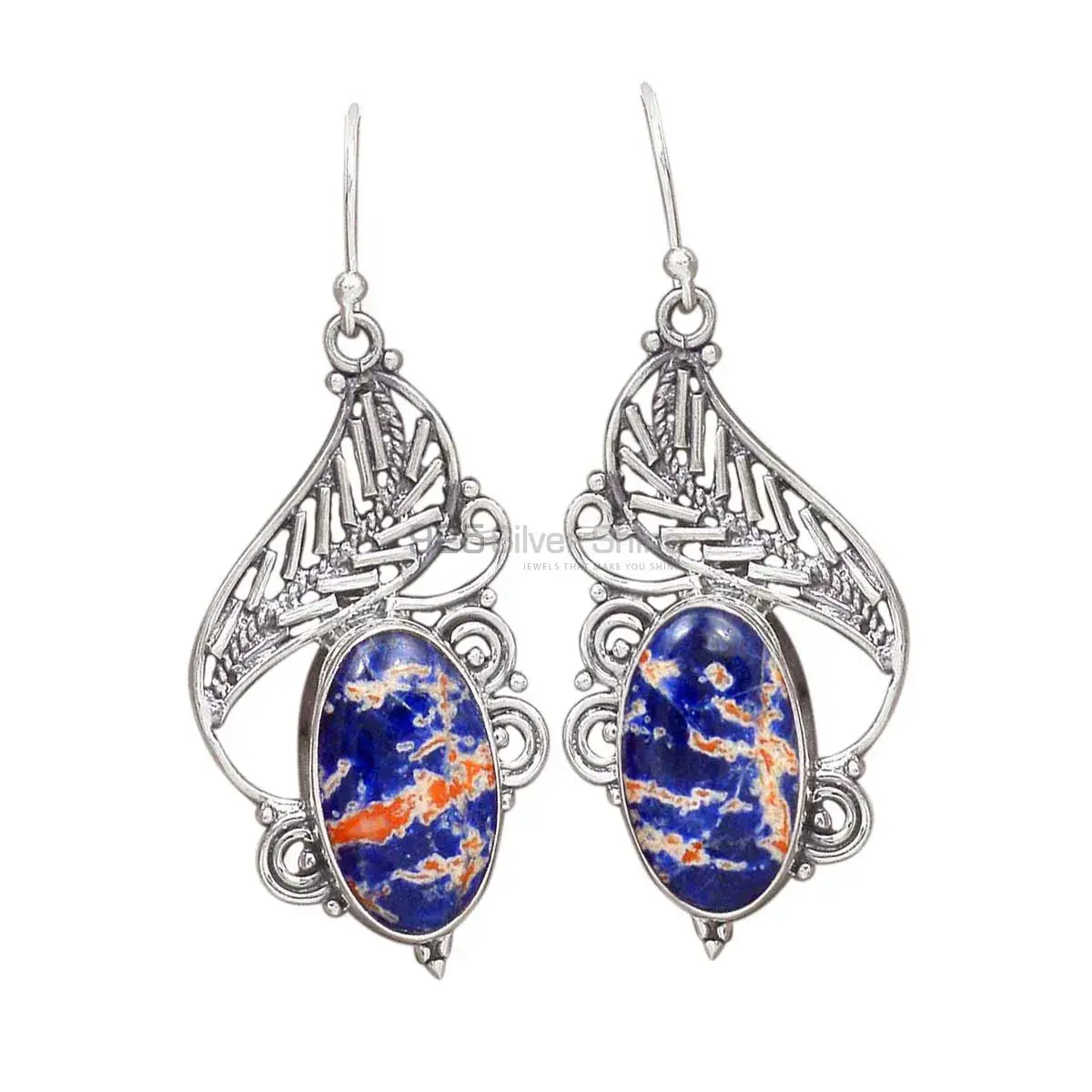 925 Sterling Silver Handmade Earrings In Sodalite Gemstone Jewelry 925SE2948_0