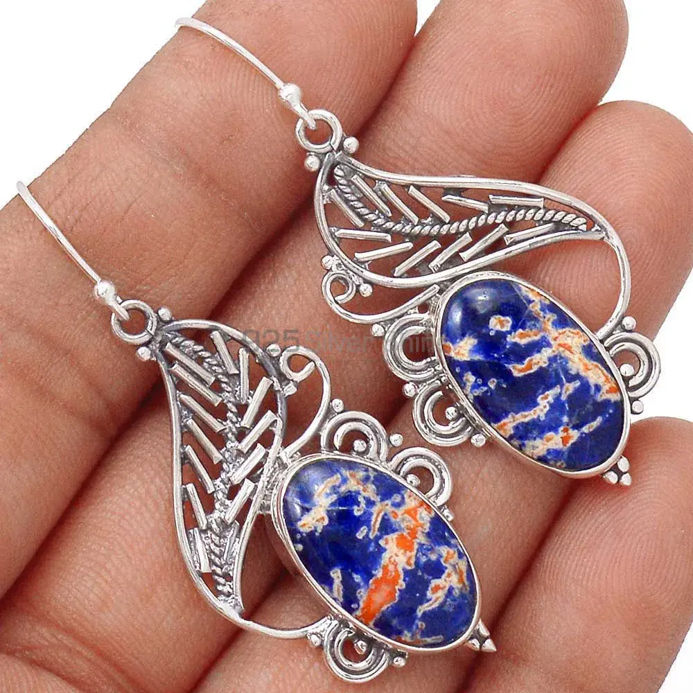 925 Sterling Silver Handmade Earrings In Sodalite Gemstone Jewelry 925SE2948_1