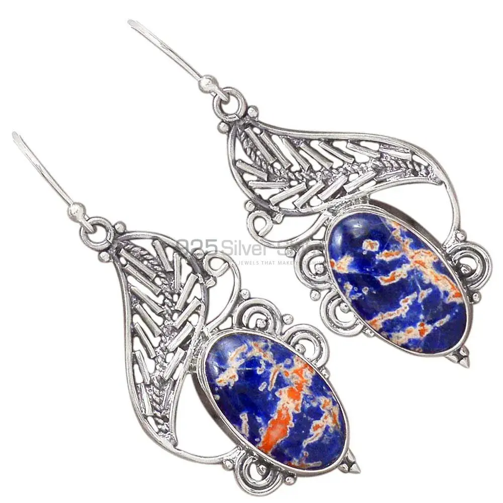 925 Sterling Silver Handmade Earrings In Sodalite Gemstone Jewelry 925SE2948_2