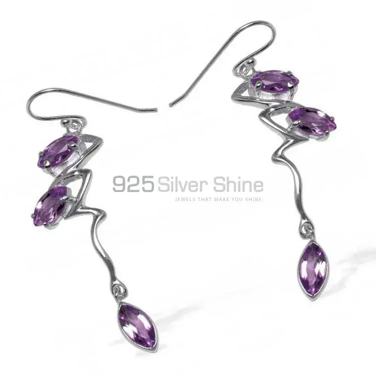 925 Sterling Silver Handmade Earrings In Amethyst Gemstone Jewelry 925SE925_0
