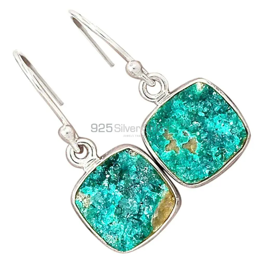 925 Sterling Silver Handmade Earrings In Azurite Druzy Gemstone Jewelry 925SE2708_1