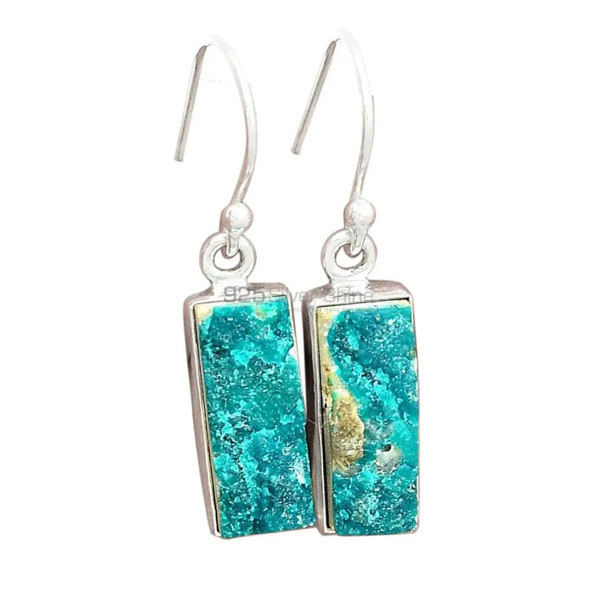 925 Sterling Silver Handmade Earrings In Azurite Druzy Gemstone Jewelry 925SE2708_4