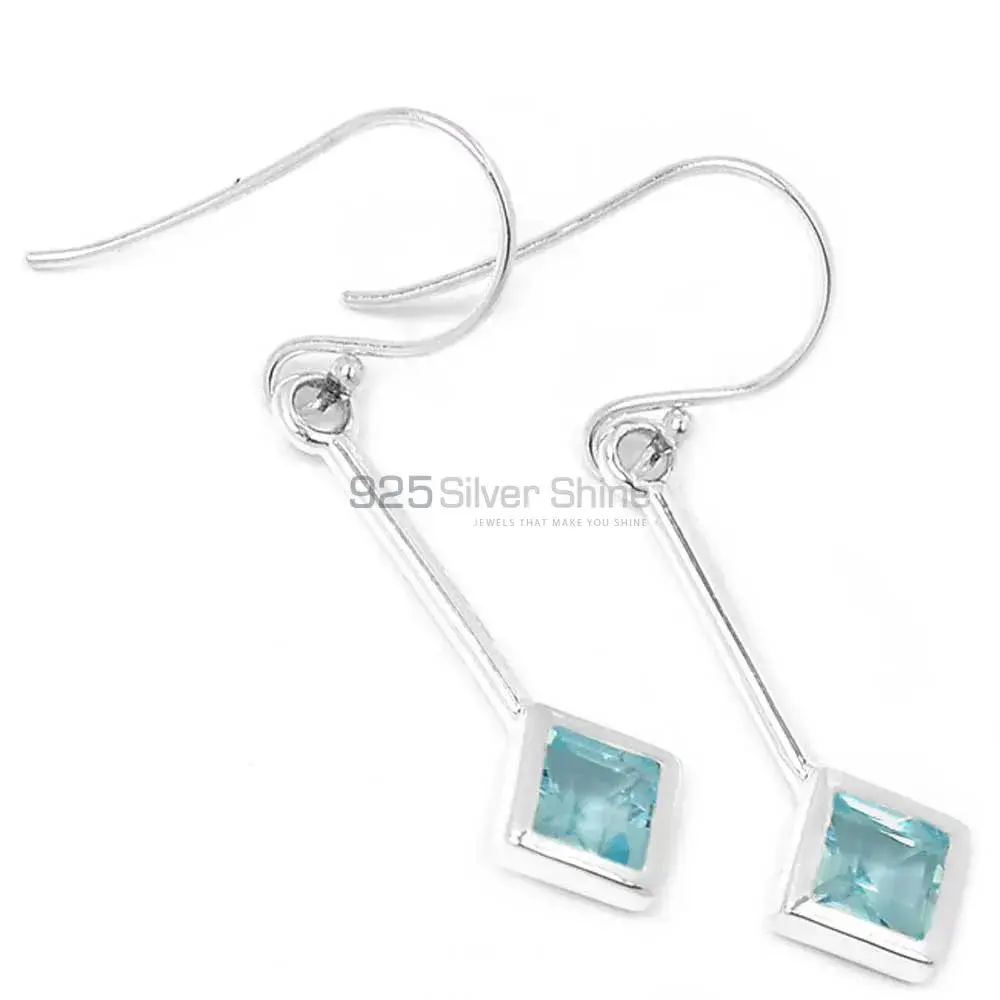 925 Sterling Silver Handmade Earrings In Blue Topaz Gemstone Jewelry 925SE451_0