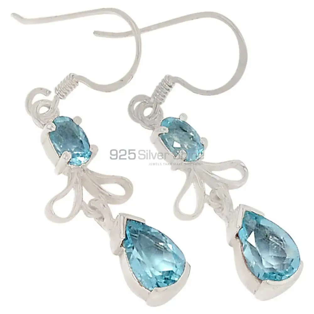 925 Sterling Silver Handmade Earrings In Blue Topaz Gemstone Jewelry 925SE372_0