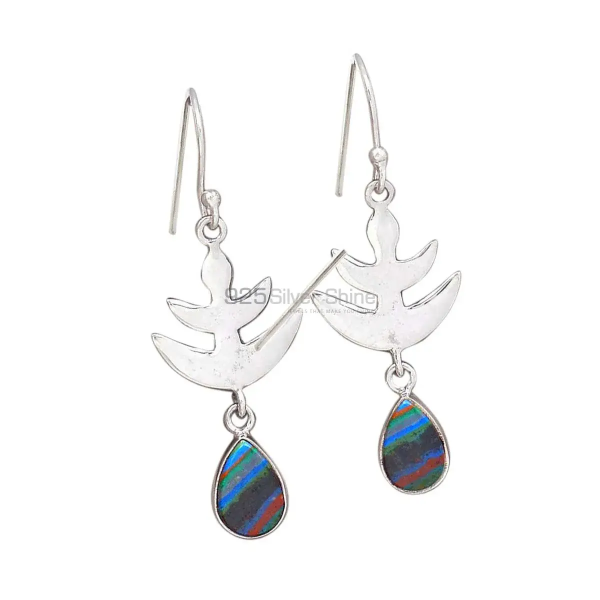 925 Sterling Silver Handmade Earrings In Rainbow Calsilica Gemstone Jewelry 925SE2166_0