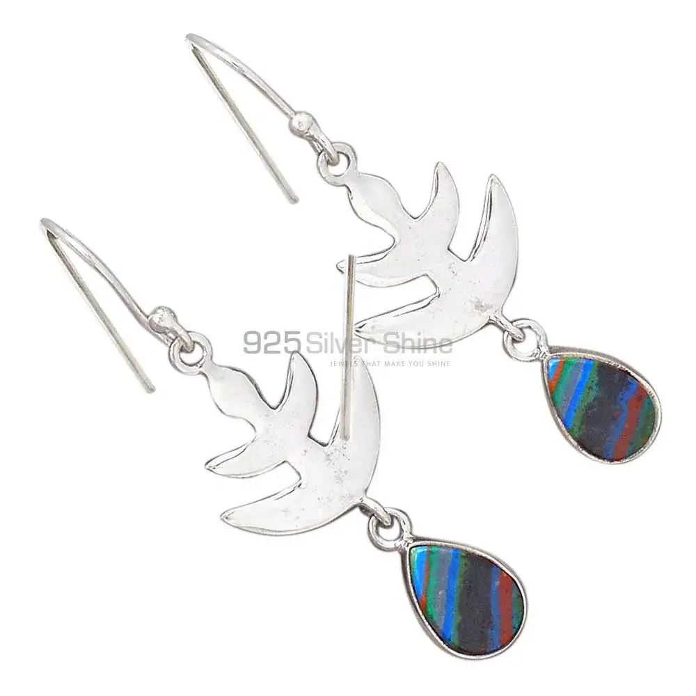 925 Sterling Silver Handmade Earrings In Rainbow Calsilica Gemstone Jewelry 925SE2166_1
