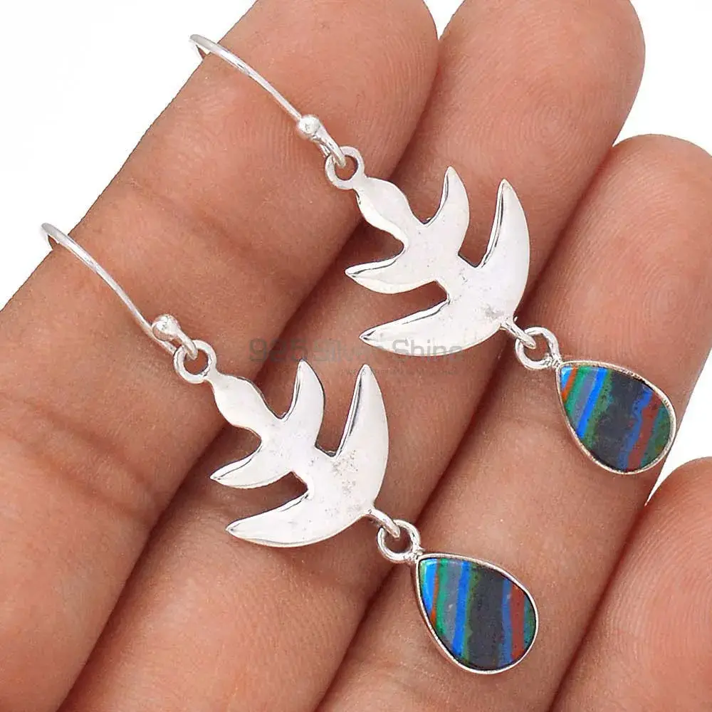 925 Sterling Silver Handmade Earrings In Rainbow Calsilica Gemstone Jewelry 925SE2166_2