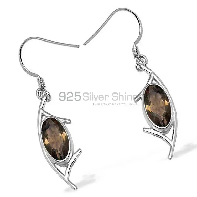 Beautiful 925 Sterling Silver Handmade Earrings Suppliers In Smoky Quartz Gemstone Jewelry 925SE1004_0