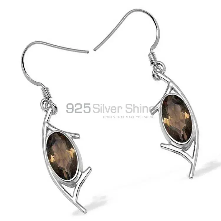 925 Sterling Silver Handmade Earrings In Smoky Quartz Gemstone Jewelry 925SE1004_1