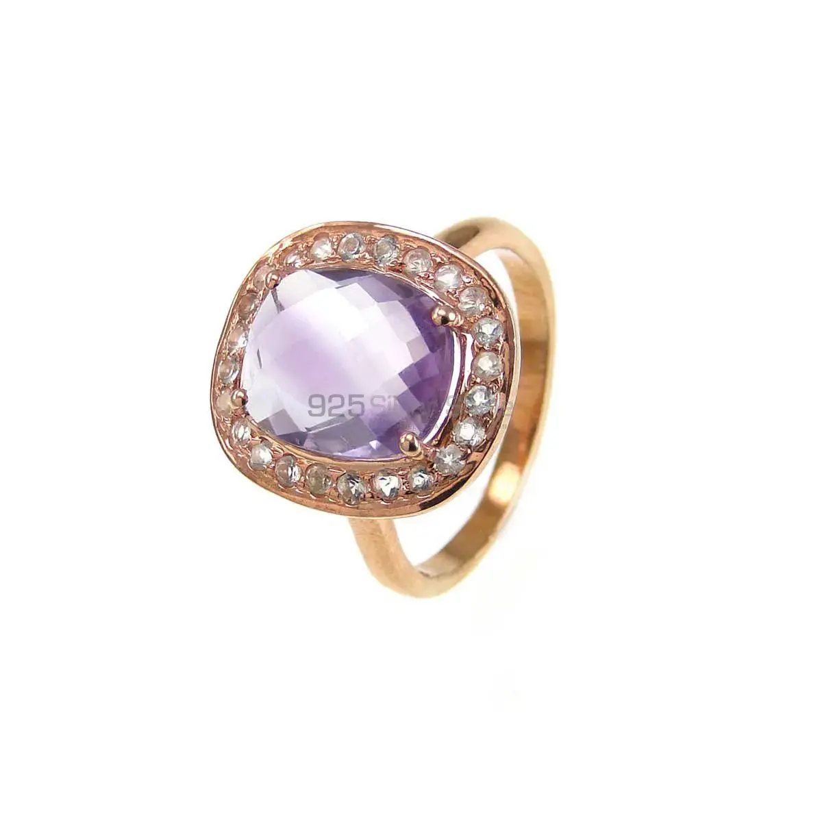 Amethyst And CZ Gemstone Sterling Silver Rings 925SR3799_1