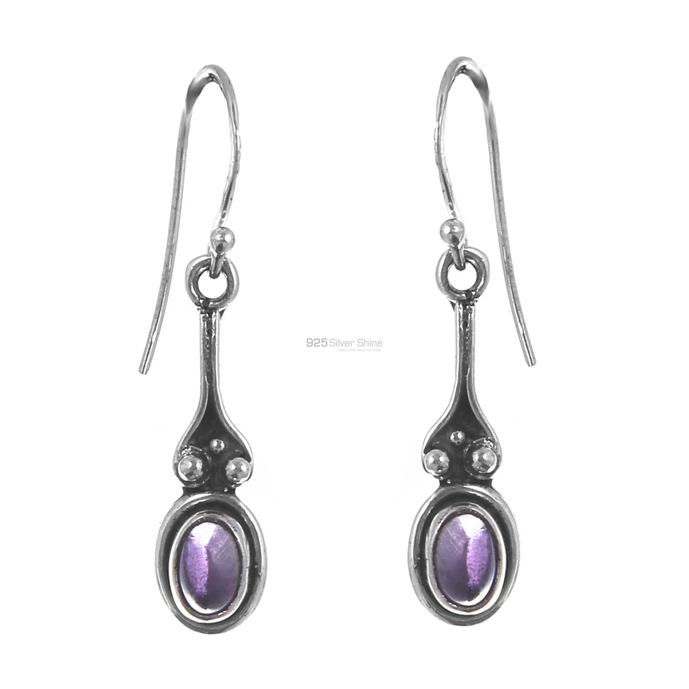 Antique Silver Earring In Amethyst Gemstone Jewelry 925SE176_0