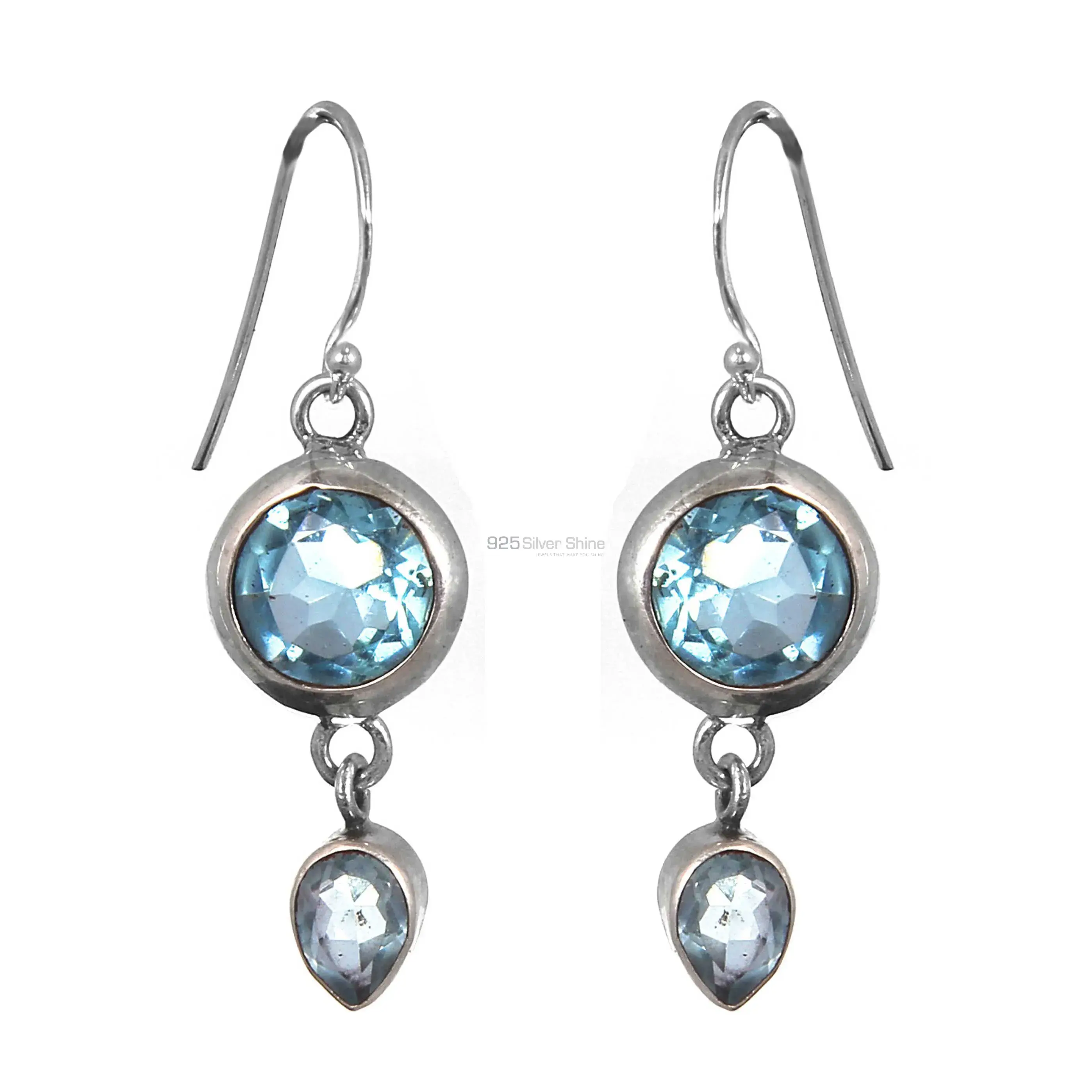 Bezel Blue Topaz Earring In Sterling Silver Jewelry 925SE163_0
