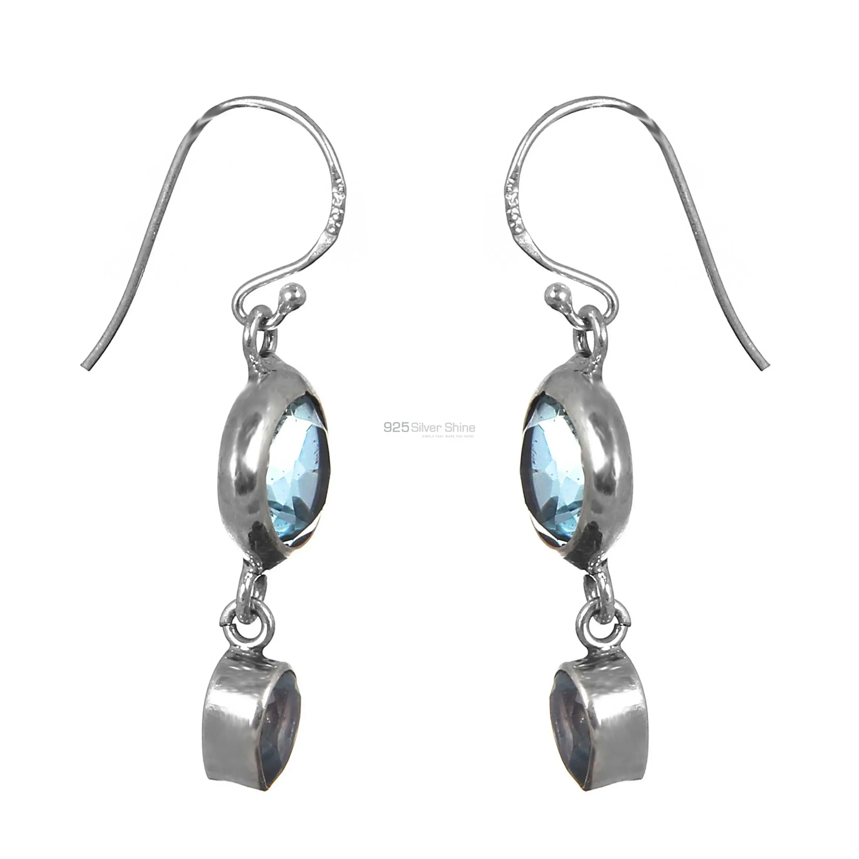 Bezel Blue Topaz Earring In Sterling Silver Jewelry 925SE163_1