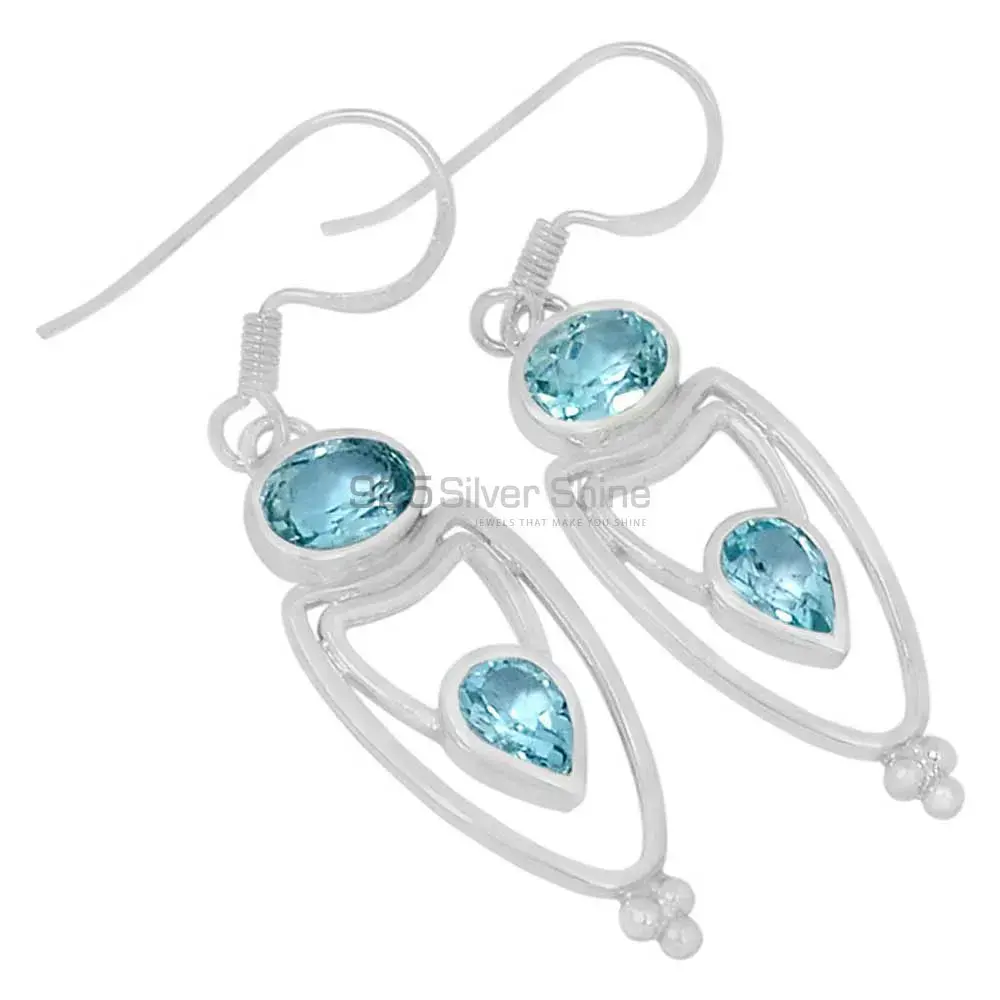 925 Sterling Silver Earrings In Blue Topaz Gemstone Jewelry 925SE590_0