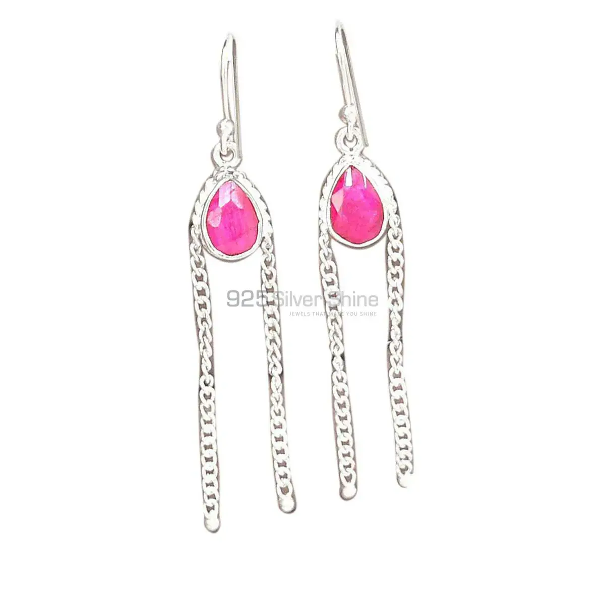 925 Sterling Silver Earrings In Dyed Ruby Gemstone Jewelry 925SE2068