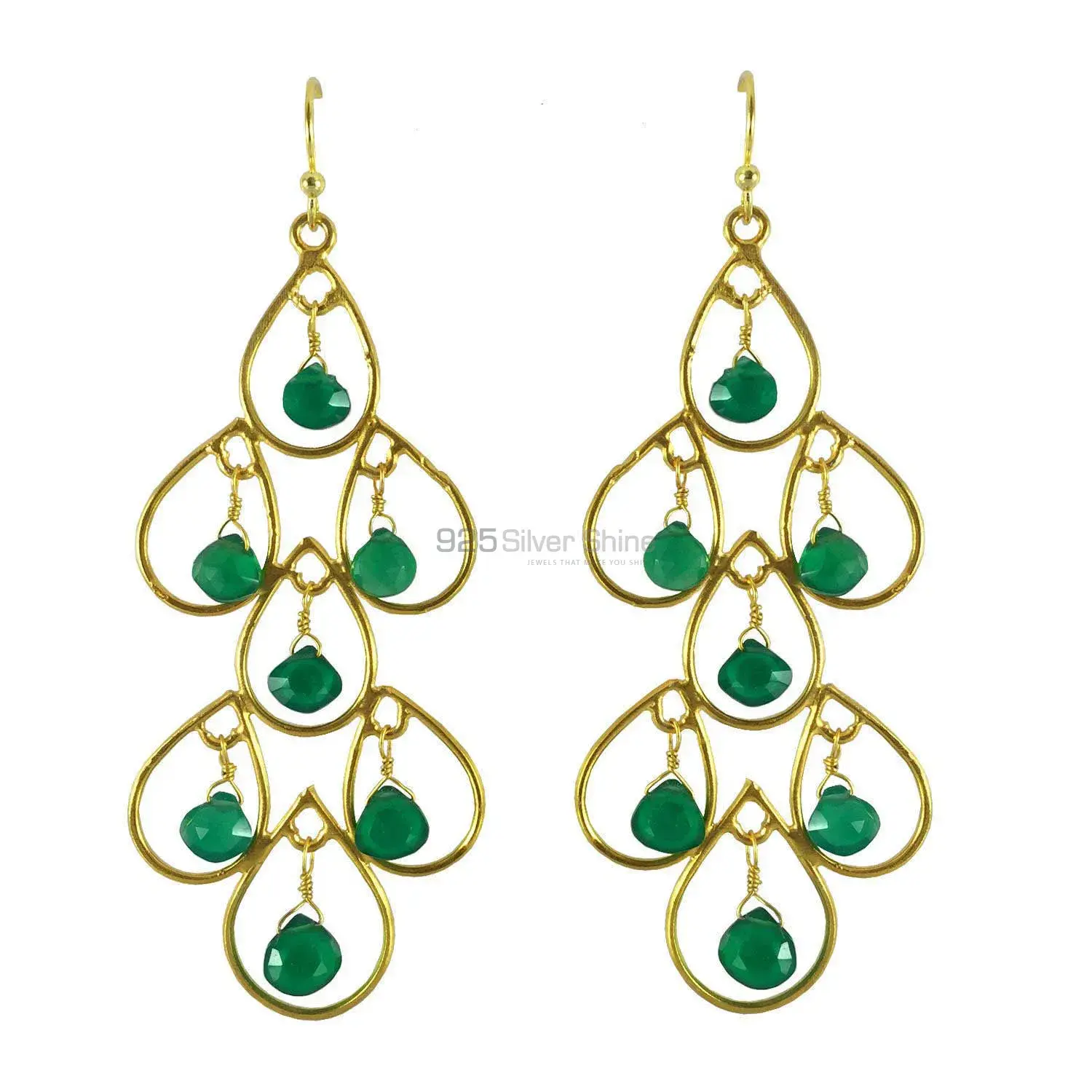 Best Design 925 Sterling Silver Earrings In Green Onyx Gemstone Jewelry 925SE1292