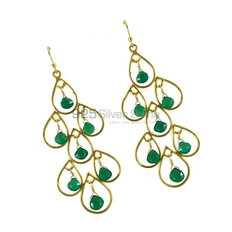 925 Sterling Silver Earrings In Green Onyx Gemstone Jewelry 925SE1292_1