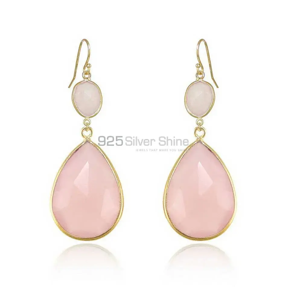 925 Sterling Silver Earrings In Rose Quartz Gemstone Jewelry 925SE1888_0