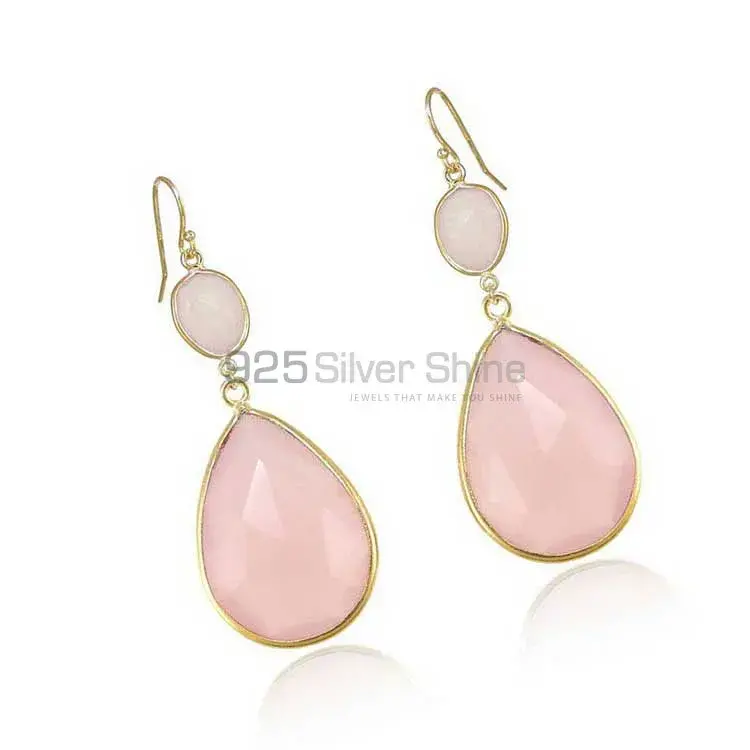 925 Sterling Silver Earrings In Rose Quartz Gemstone Jewelry 925SE1888_1